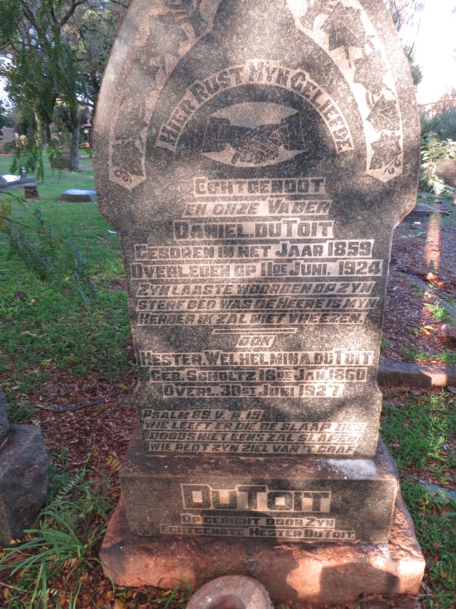 TOIT Daniel, du 1859-1924 &amp; Hester Welhelmina SCHOLTZ 1860-1927