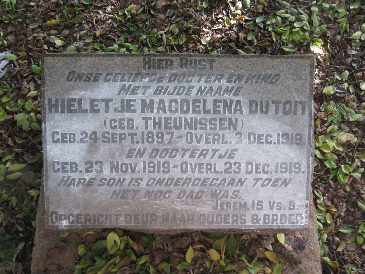 TOIT Hieletje Magdelena, du nee THEUNISSEN 1897-1919 :: DU TOIT Baba 1919-1919