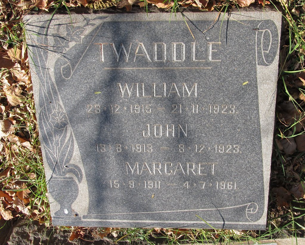 TWADDLE William 1915-1923 :: TWADDLE John 1913-1923 :: TWADDLE Margaret 1911-1961