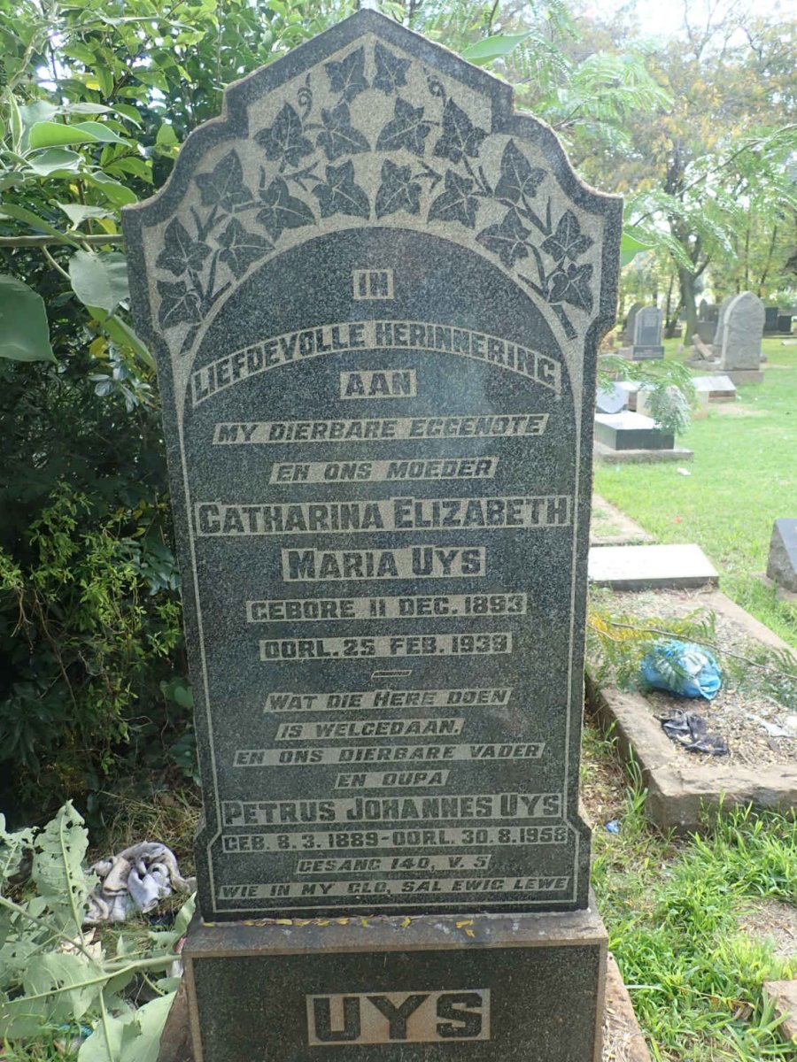 UYS Petrus Johannes 1889-1958 &amp; Catharina Elizabeth Maria 1893-1939