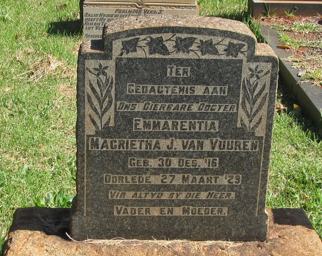 VUUREN Emmarentia Magrietha, J. van 1916-1929 