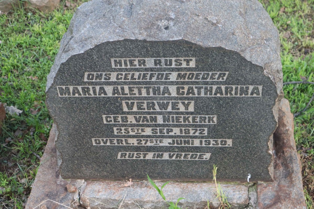 VERWEY Maria Alettha Catharina nee van NIEKERK 1872-1930