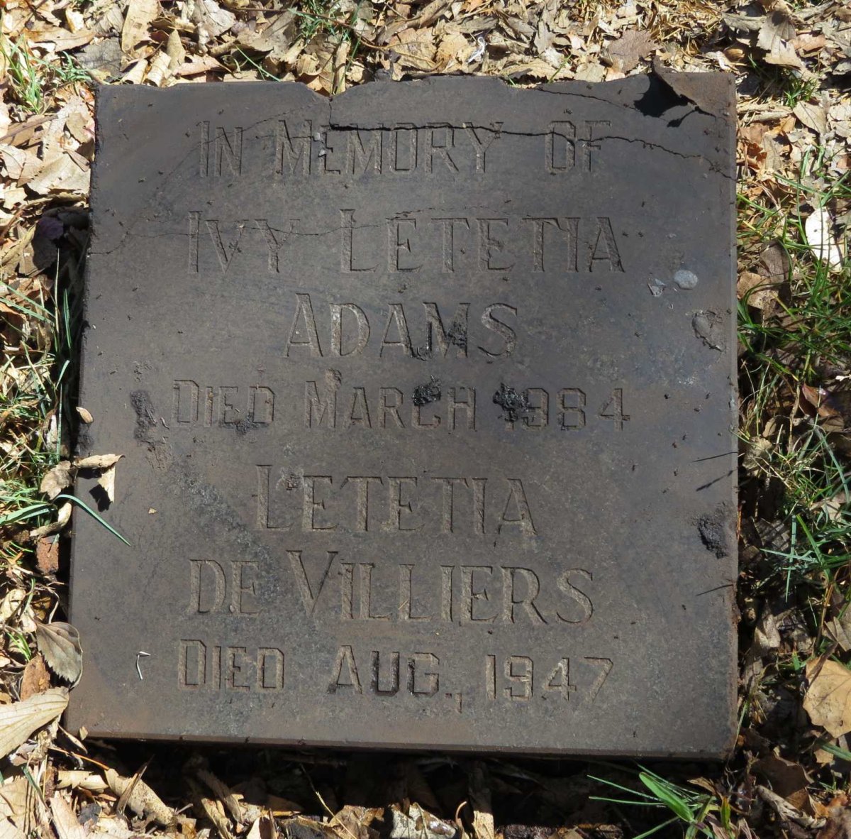 VILLIERS Letetia, de -1947 :: ADAMS Ivy Letetia -1984