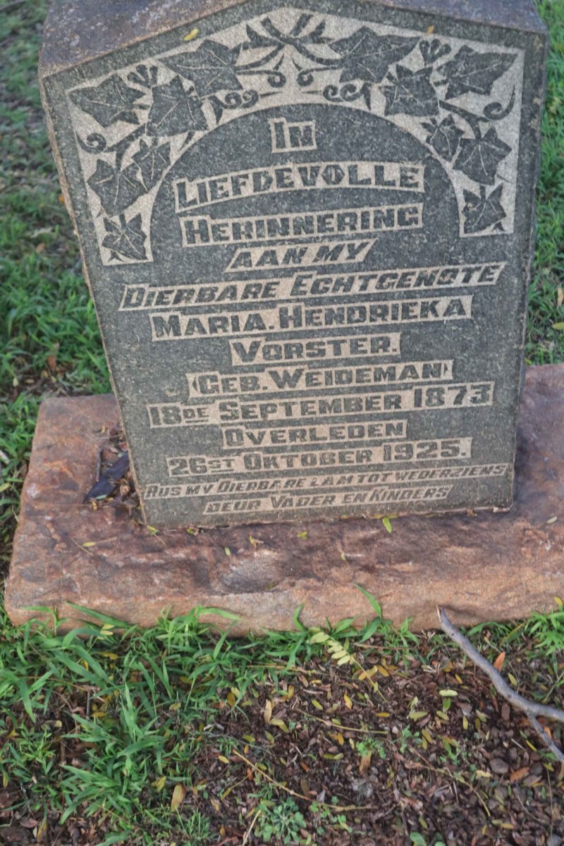 VORSTER Maria Hendrieka nee WEIDEMAN 1873-1925
