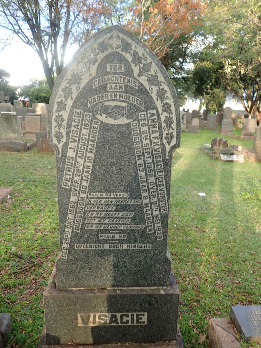 VISAGIE Petrus J. 1862-1923 &amp; Anna F.H. VORSTER 1866-1929