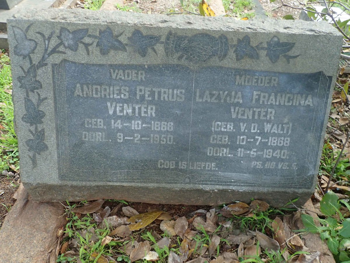 VENTER Andries Petrus 1868-1950 &amp; Lazyja Francina V.D. WALT 1868-1940