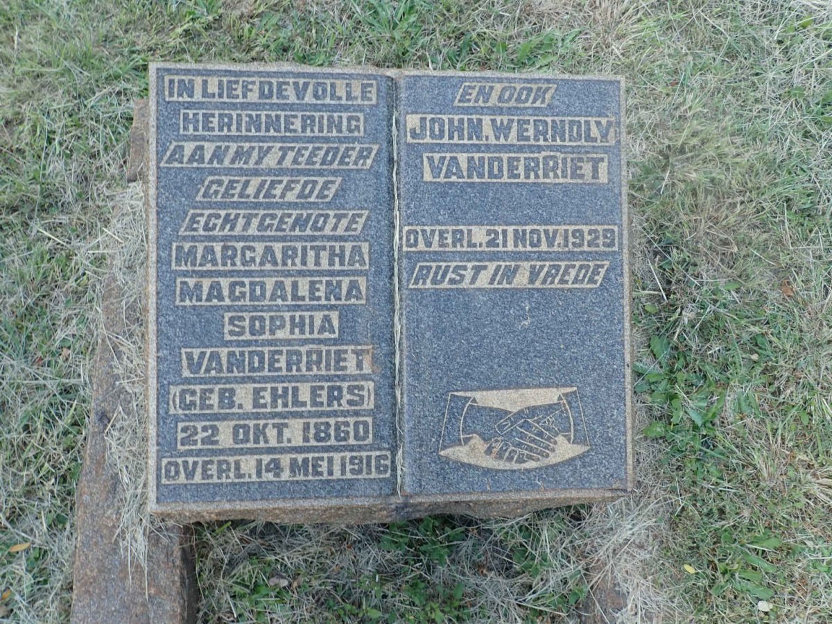 VANDERRIET John Werndly -1929 &amp; Margaritha Magdalena Sophia EHLERS 1860-1916