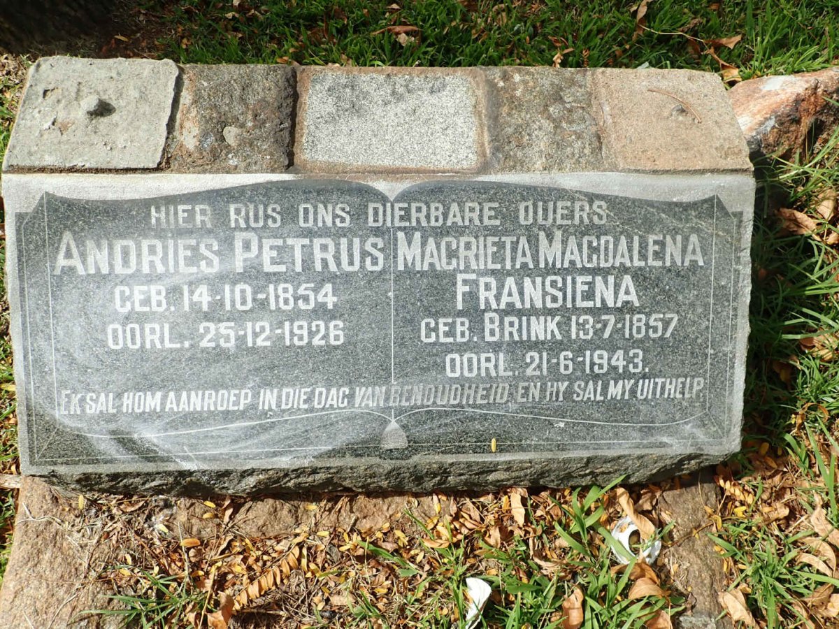 VORSTER Andries Petrus 1854-1926 &amp; Magrieta Magdalena Fransiena BRINK 1857-1943