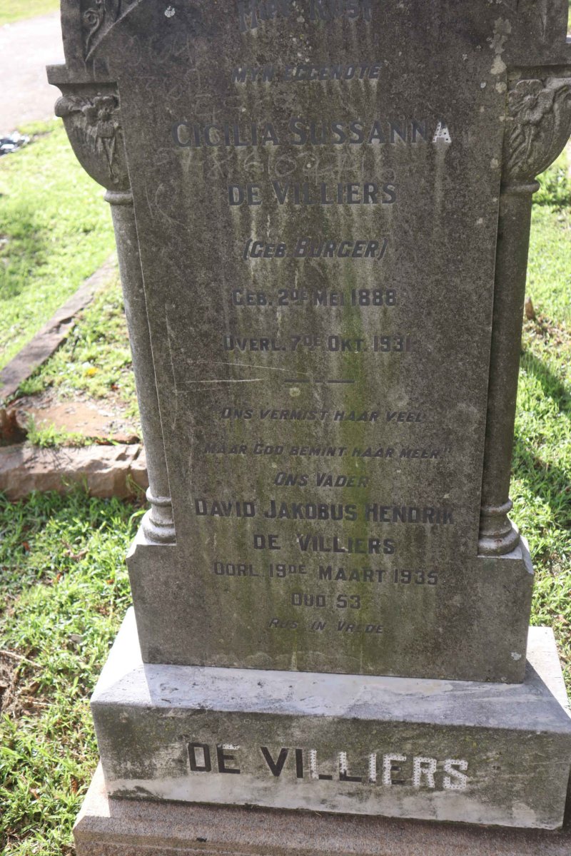 VILLIERS David Jakobus Hendrik, de -1935 &amp; Cicilia Sussanna BURGER 1888-1931