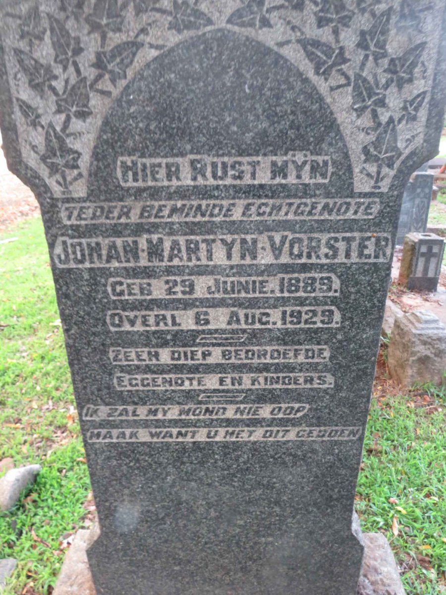 VORSTER Johan Martyn 1889-1929
