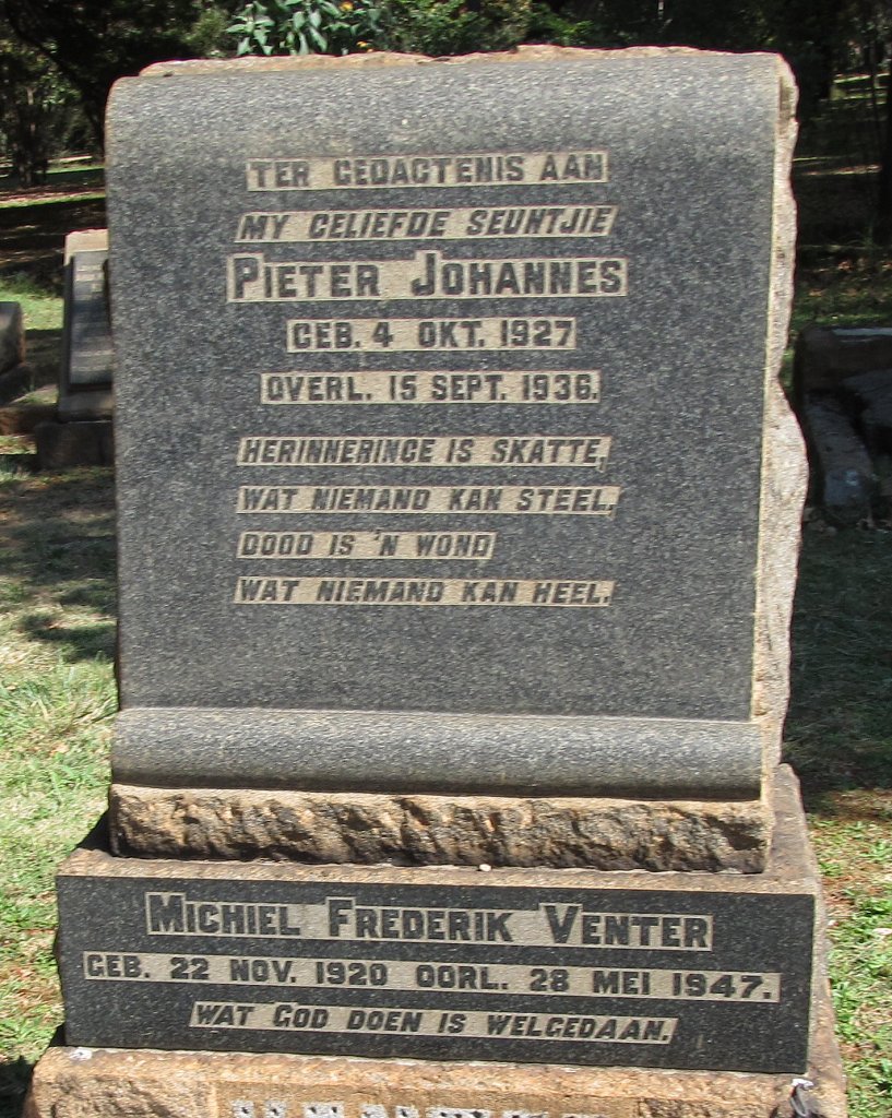 VENTER Michiel Frederik 1920-1947 :: VENTER Pieter Johannes 1927-1936
