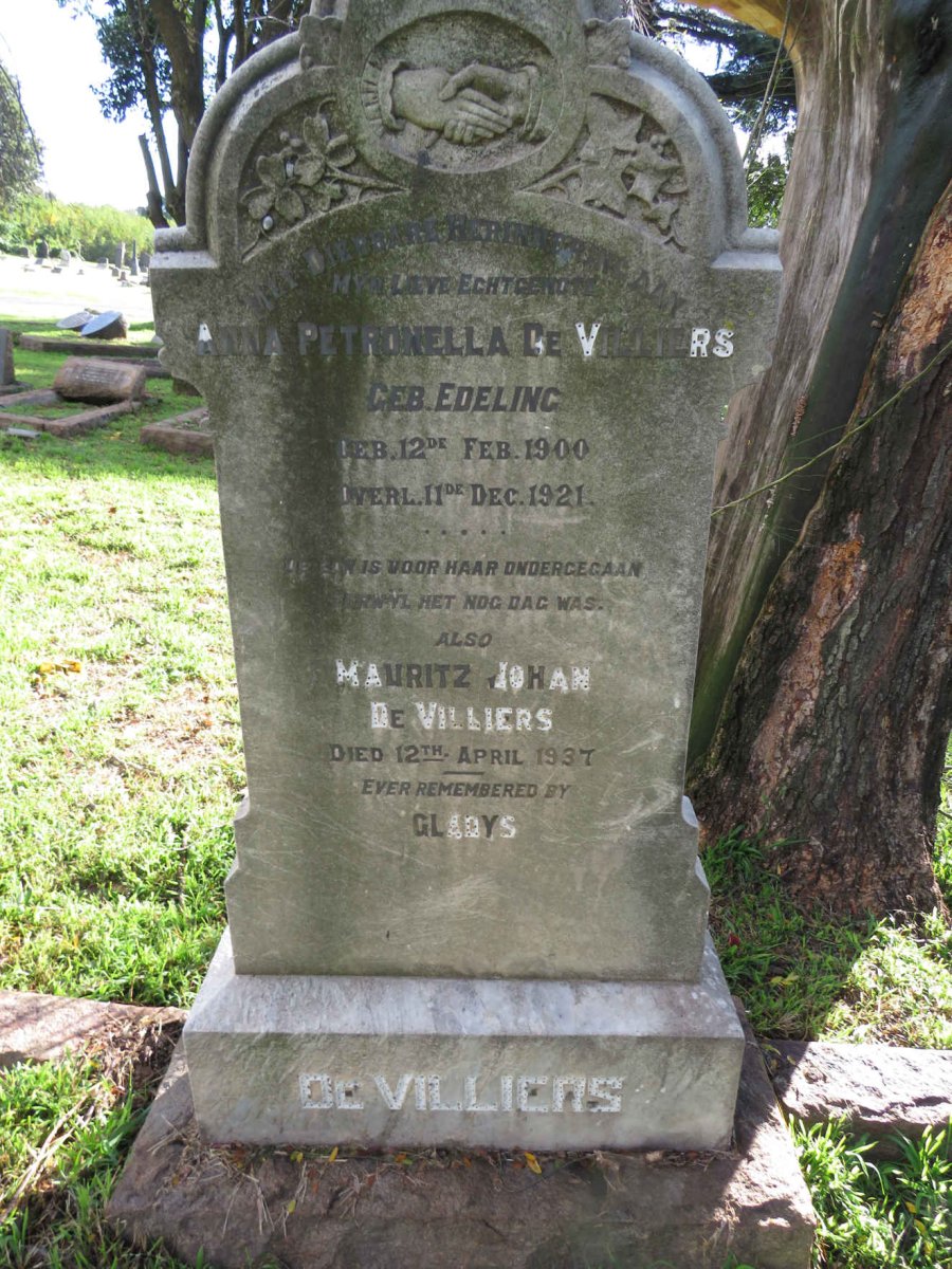 VILLIERS Mauritz Johan, de - 1937 &amp; Anna Petronella EDELING 1900-1921