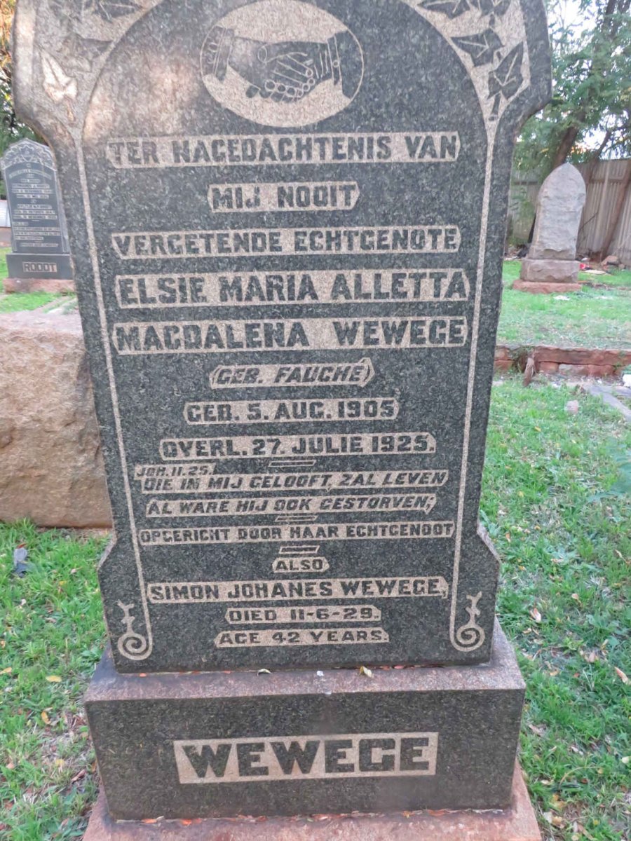 WEWEGE Simon Johanes -1929 &amp; Elsie Maria Alletta Magdalena FAUCHÉ 1905-1925