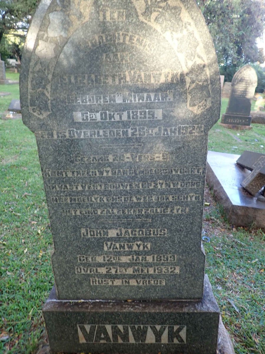 WYK John Jacobus, van 1893-1932 &amp; Elizabeth MINAAR 1899-1924