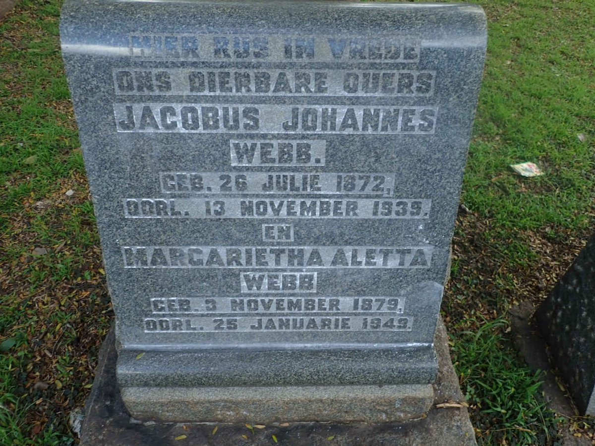 WEBB Jacobus Johannes 1872-1939 &amp; Margarietha Aletta 1879-1949