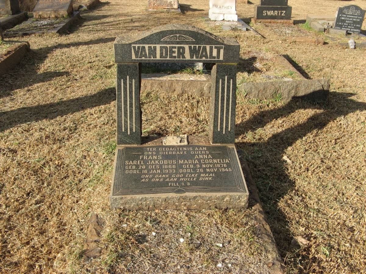WALT Frans Sarel Jakobus, van der 1855-1933 &amp; Anna Maria Cornelia 1878-1945