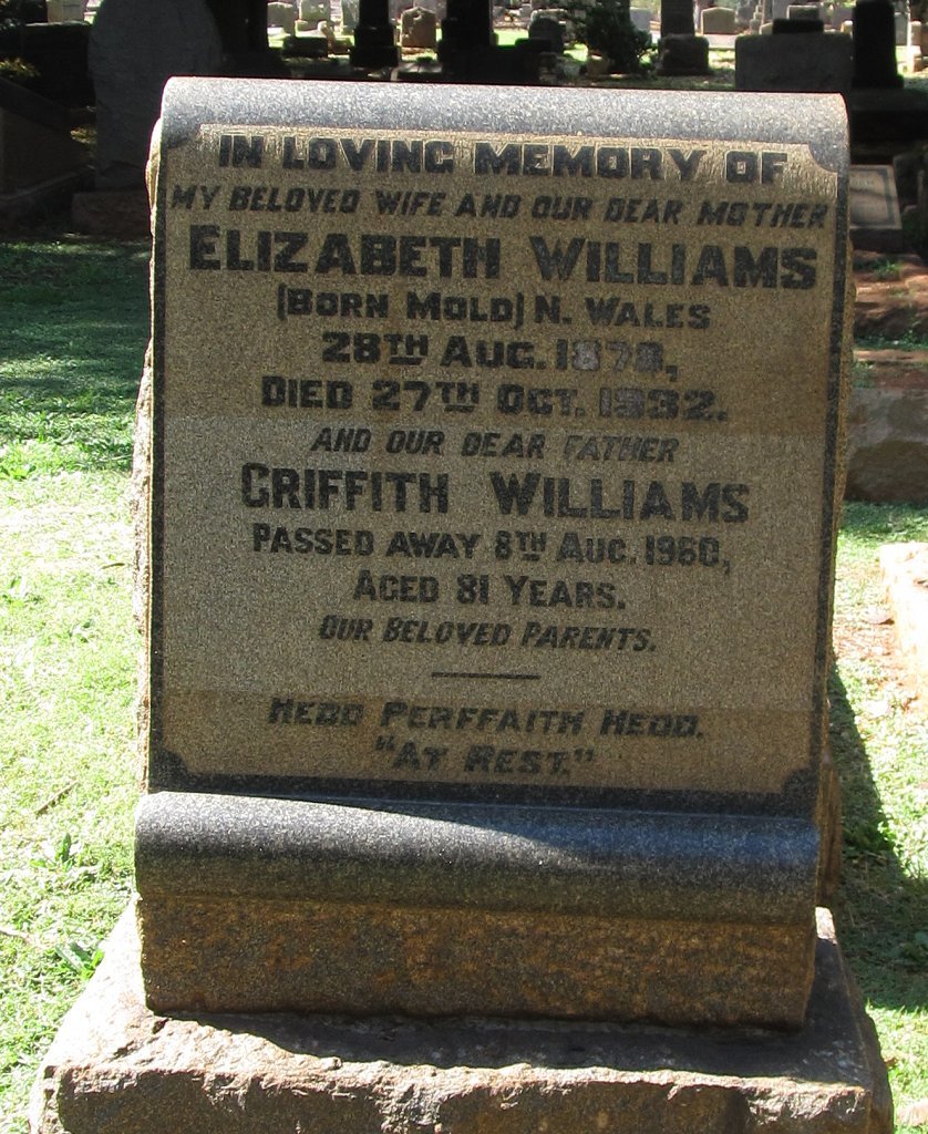 WILLIAMS Griffith -1960 &amp; Elizabeth MOLD 1878-1932