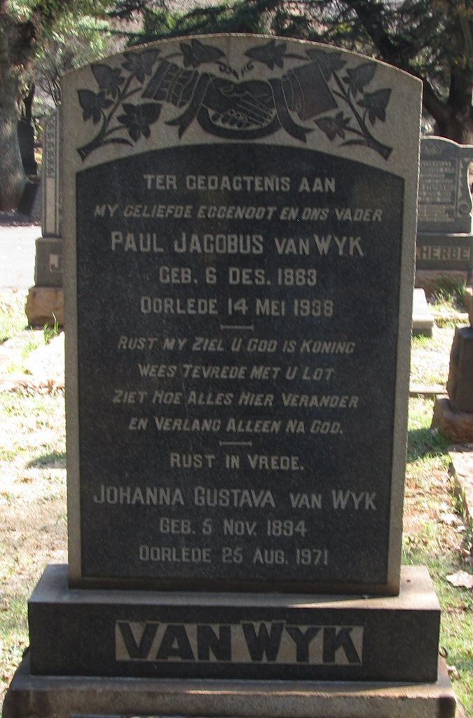 WYK Paul Jacobus, van 1883-1938 &amp; Johanna Gustava 1894-1931