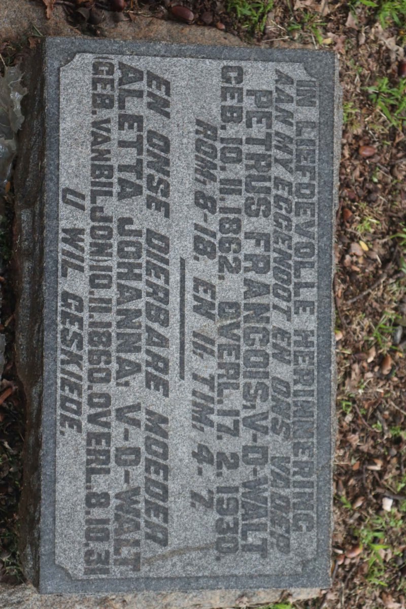 WALT Petrus Francois, v.d. 1862-1930 &amp; Aletta Johanna van BILJON 1860-1931