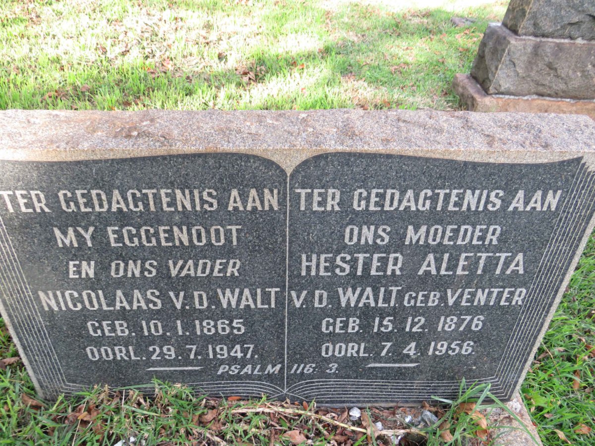 WALT Nicolaas, v.d. 1865-1947 &amp; Hester Aletta VENTER 1876-1956