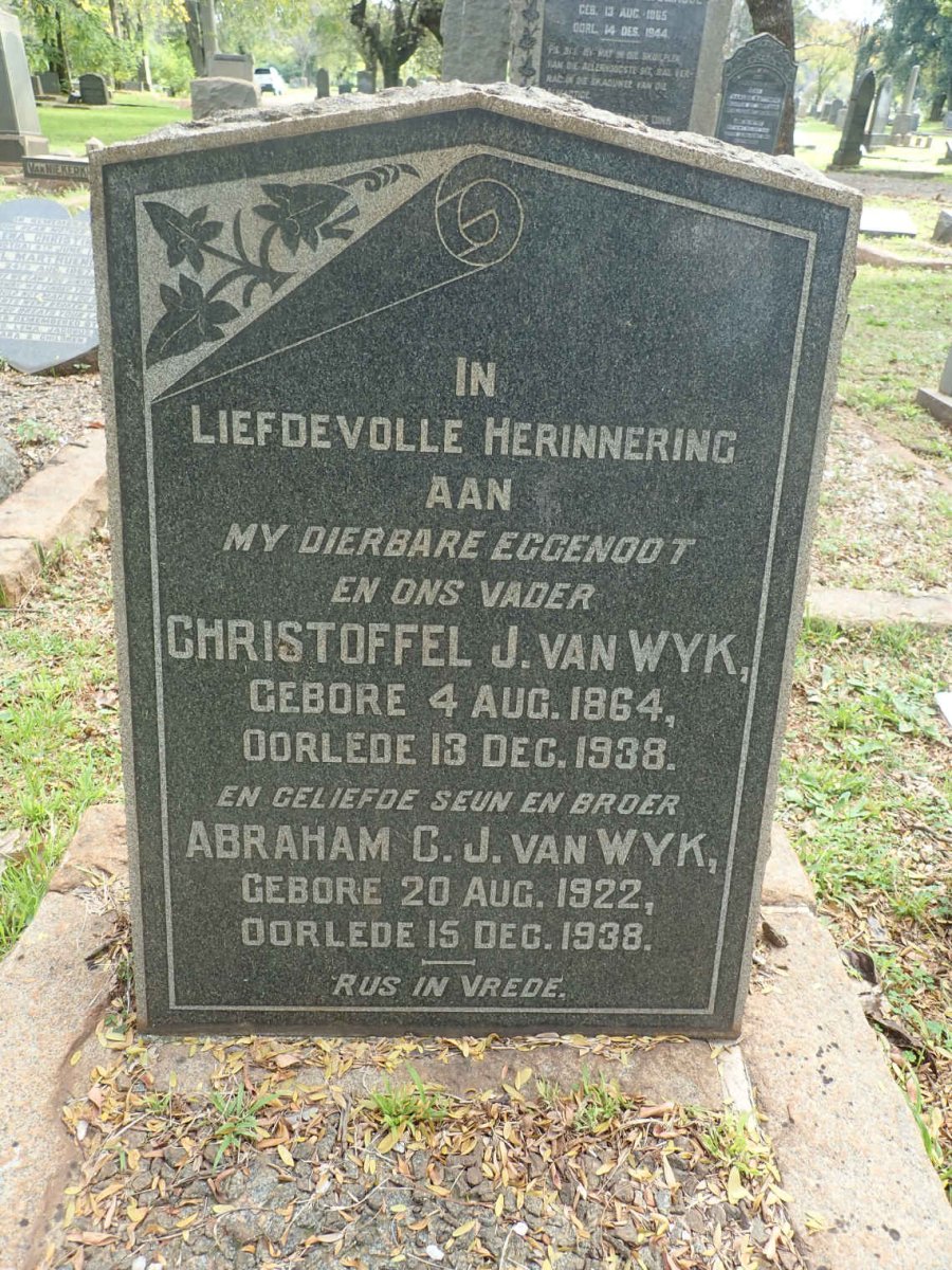 WYK Christoffel J., van 1864-1938 :: VAN WYK Abraham C.J. 1922-1938