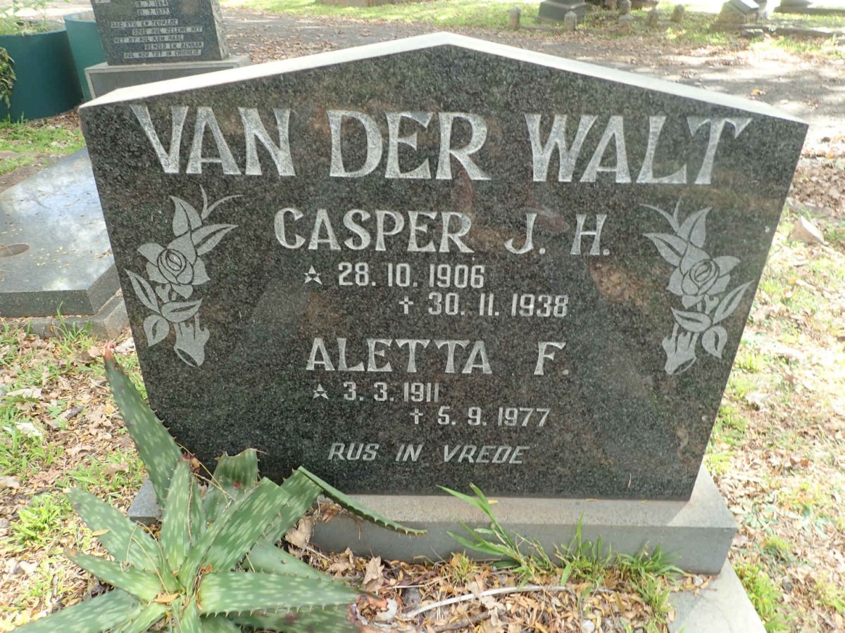 WALT Casper J.H., van der 1906-1938 &amp; Aletta F. 1911-1977