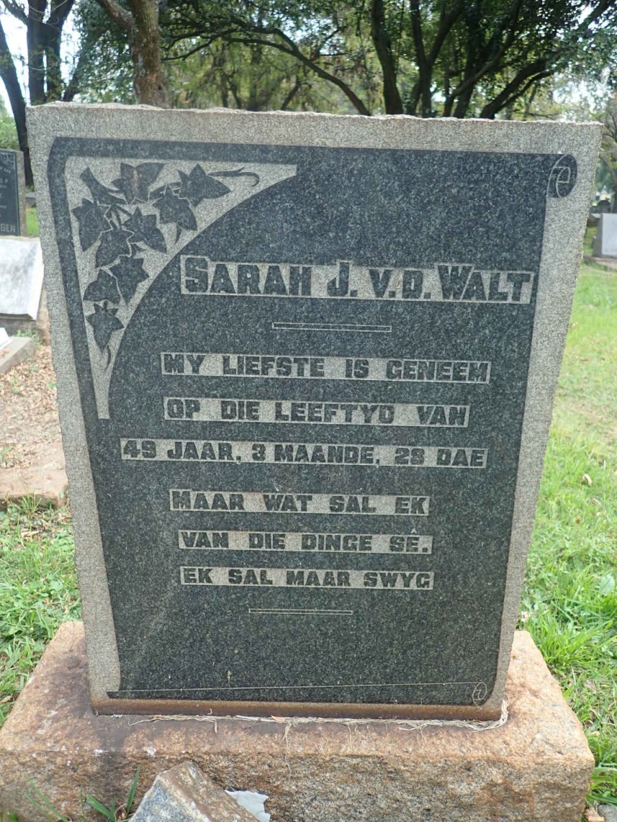 WALT Sarah J., v.d.