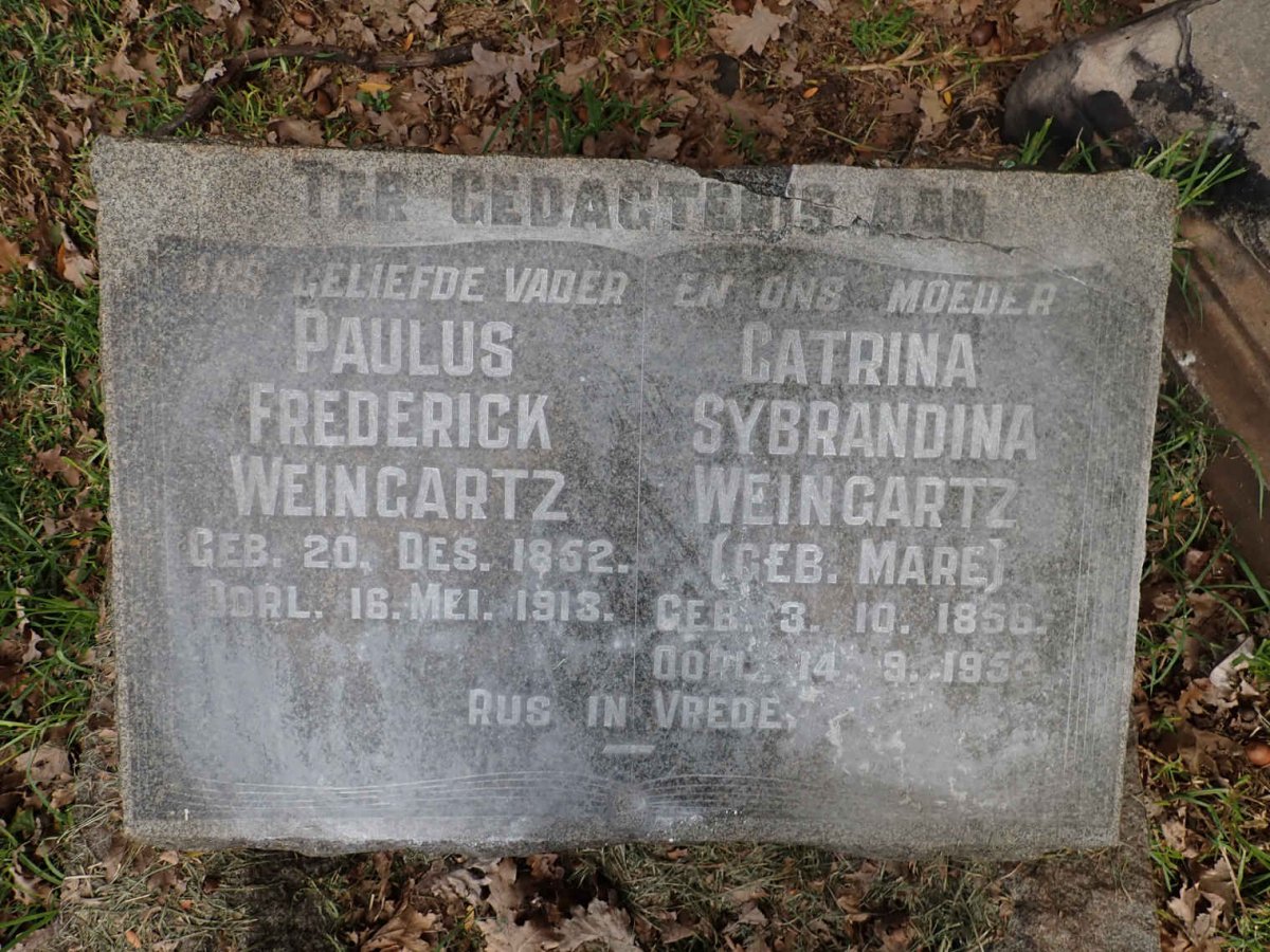 WEINGARTZ Paulus Frederick 1852-1913 &amp; Catrina Sybrandina MARE 1856-1953