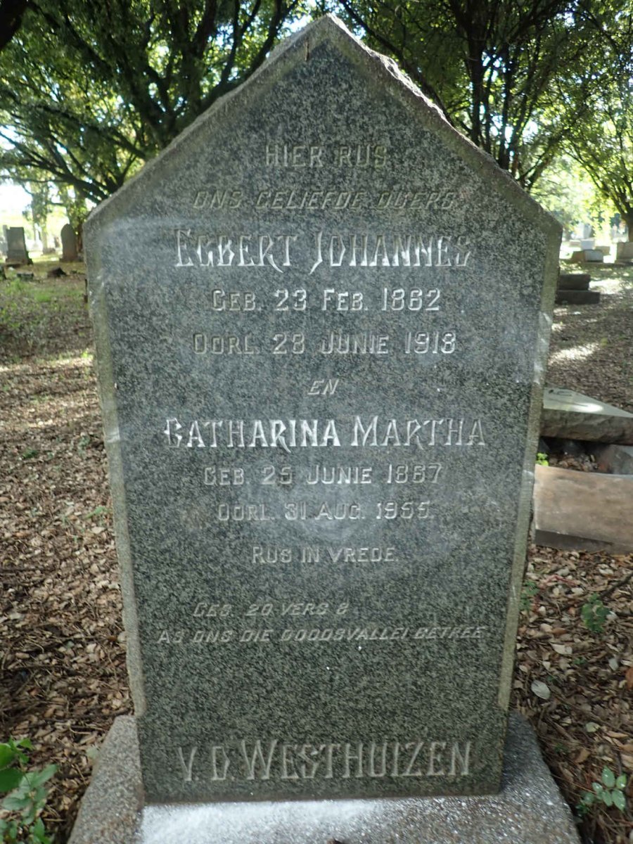 WESTHUYSEN Egbert Johannes, v.d. 1862-1918 &amp; Catharina Martha 1867-1955