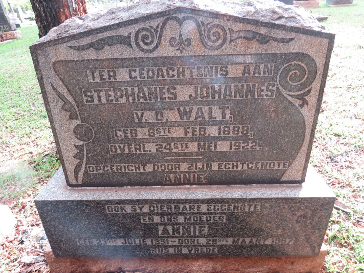 WALT Stephanus Johannes, v.d. 1888-1922 &amp; Annie 1891-1967