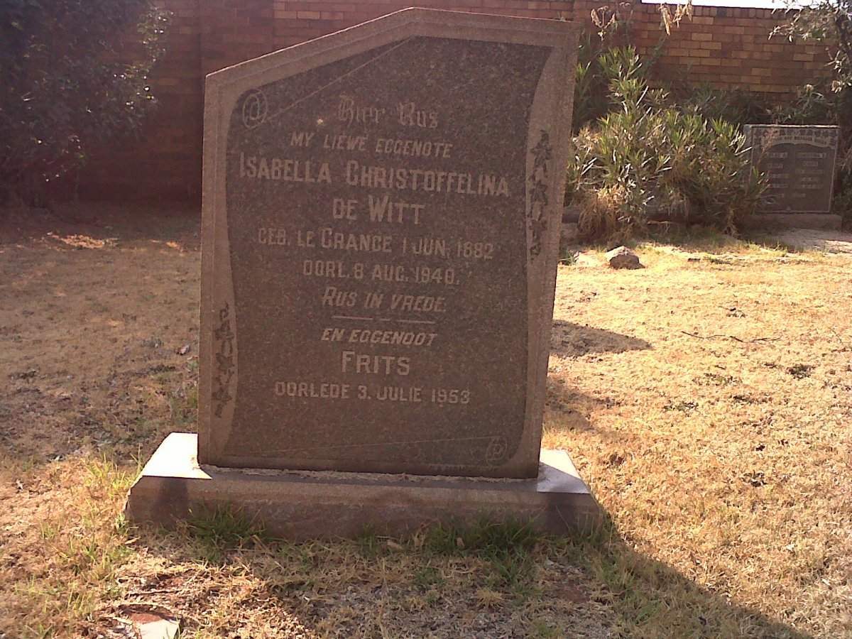 WITT Fritz, de 1953 &amp; Isabella Christoffelina LE GRANGE 1882-1940