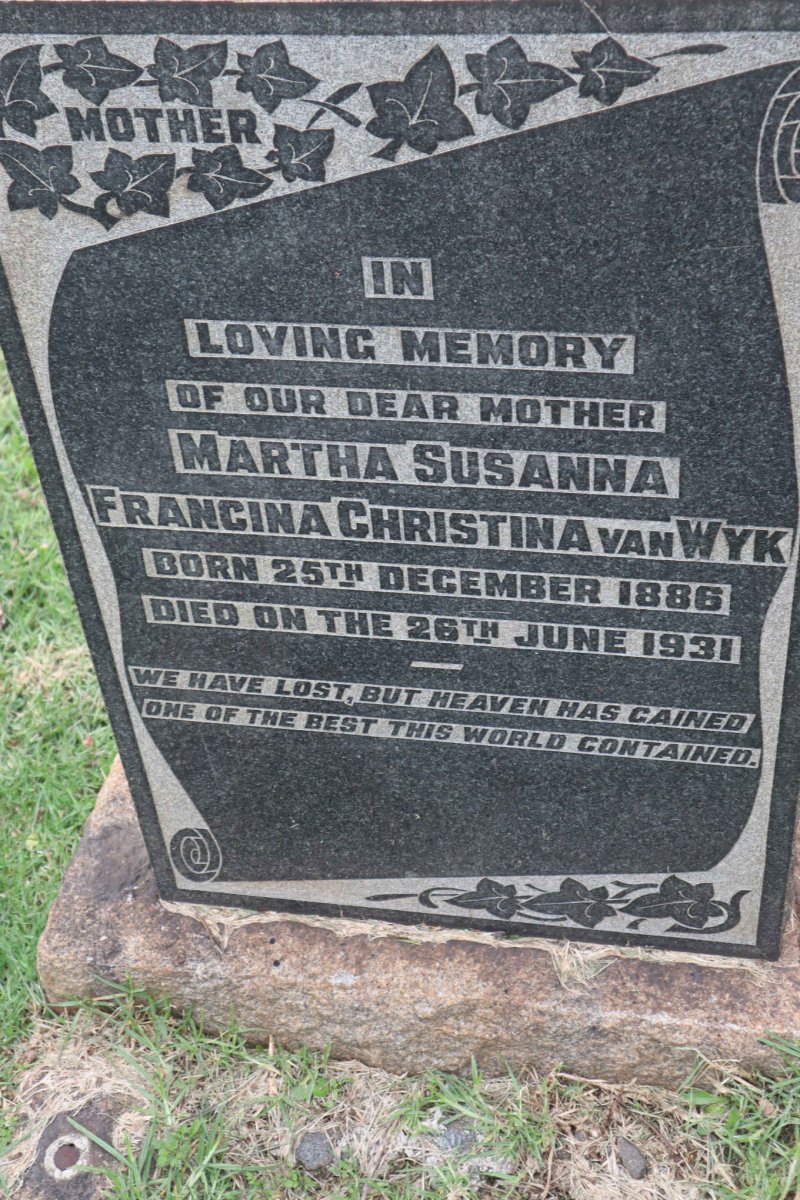 WYK Martha Susanna Francina Christina, van 1886-1931