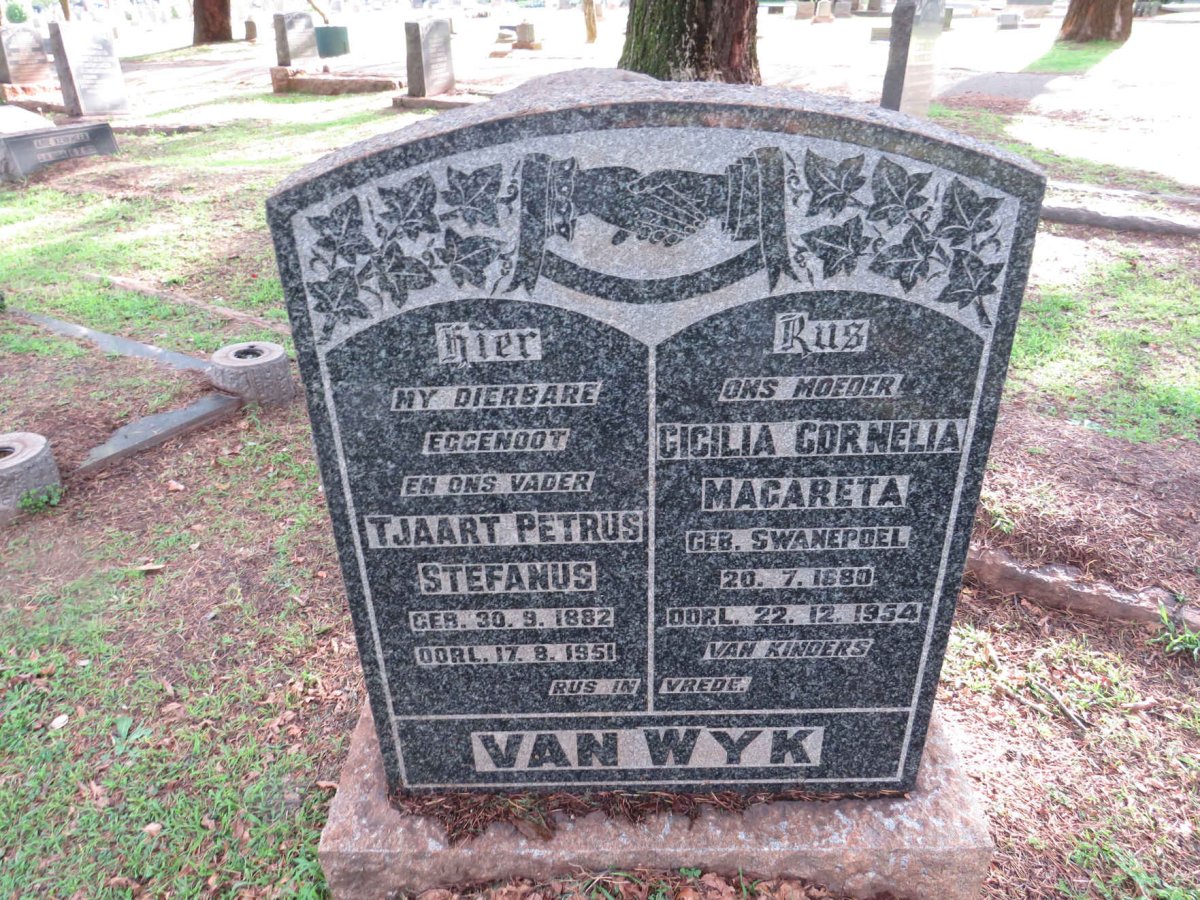WYK Tjaart Petrus Stephanus, van 1882-1951 &amp; Cecilia Cornelia Magareta SWANEPOEL 1880-1954