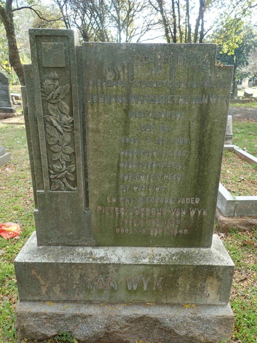WYK Pieter Jacobus, van 1869-1940 &amp; Johanna Margaretha KEMPEN -1938
