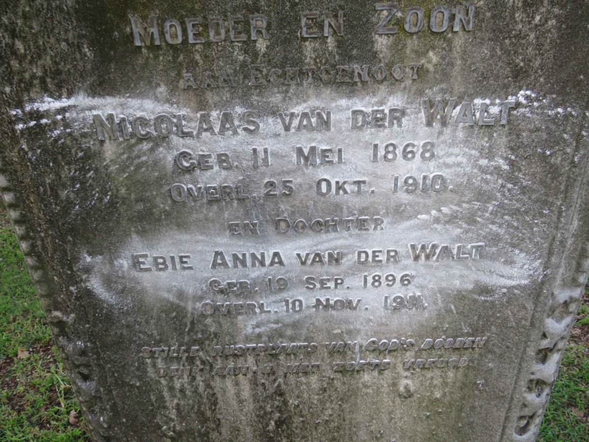 WALT Nicolaas, van der 1868-1910 :: VAN DER WALT Ebie Anna 1896-1911