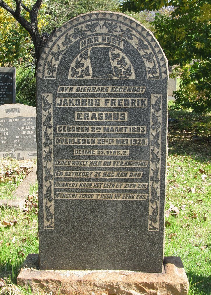 ERASMUS Jakobus Fredrik 1883-1928
