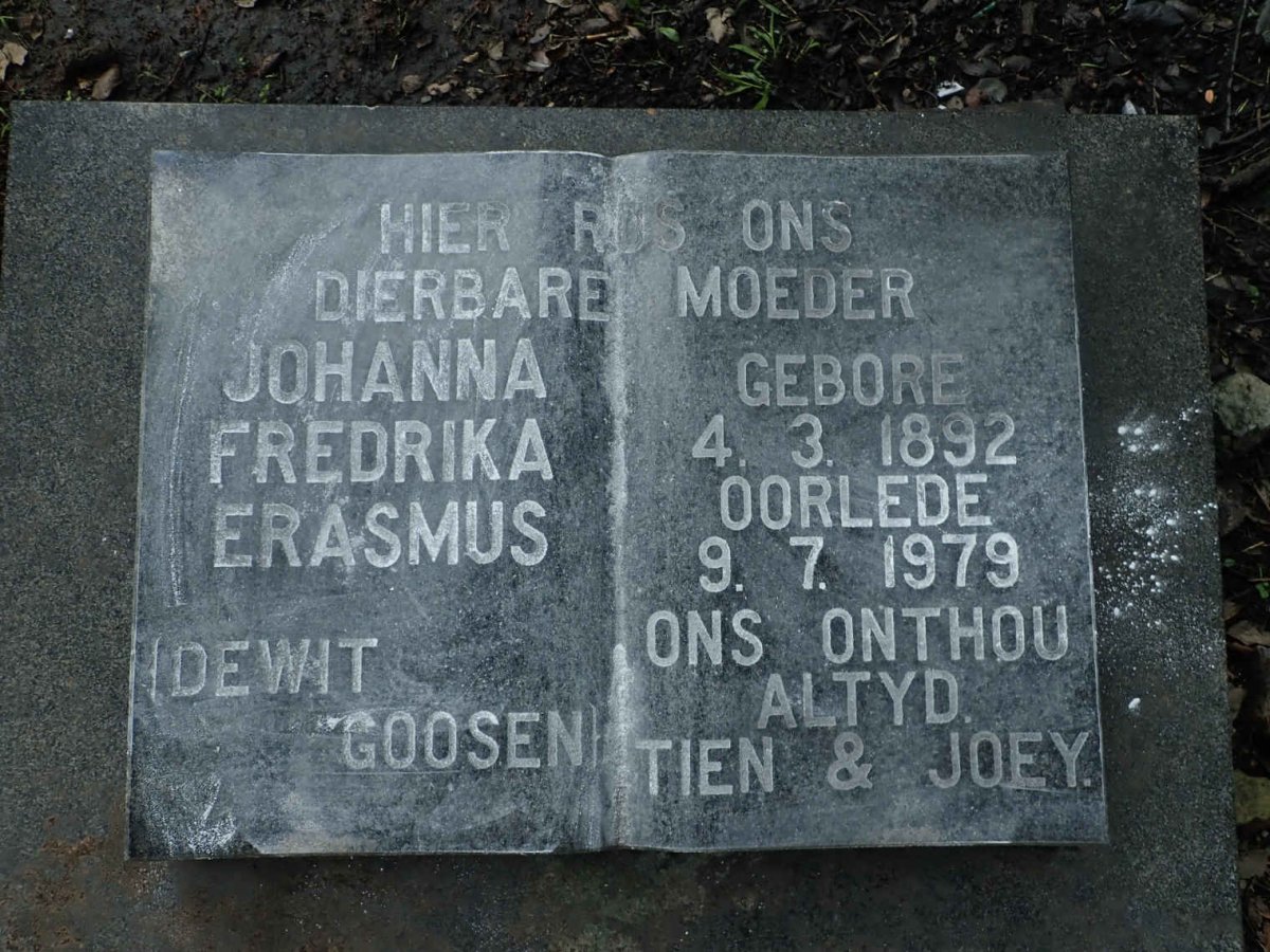 ERASMUS Johanna Fredrika, DE WIT GOOSEN 1892-1979