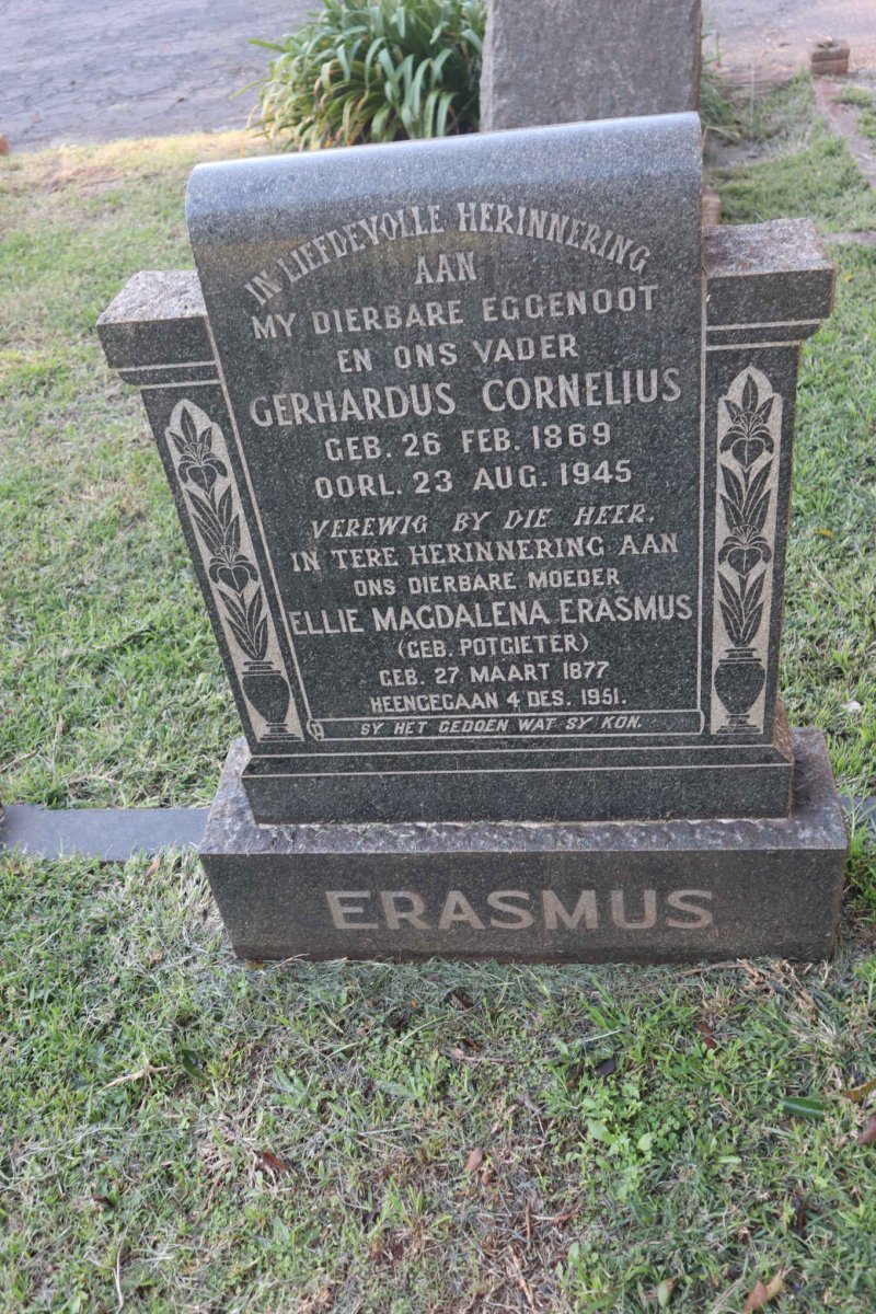ERASMUS Gerhardus Cornelius 1869-1945 &amp; Ellie Magdalena POTGIETER 1877-1951