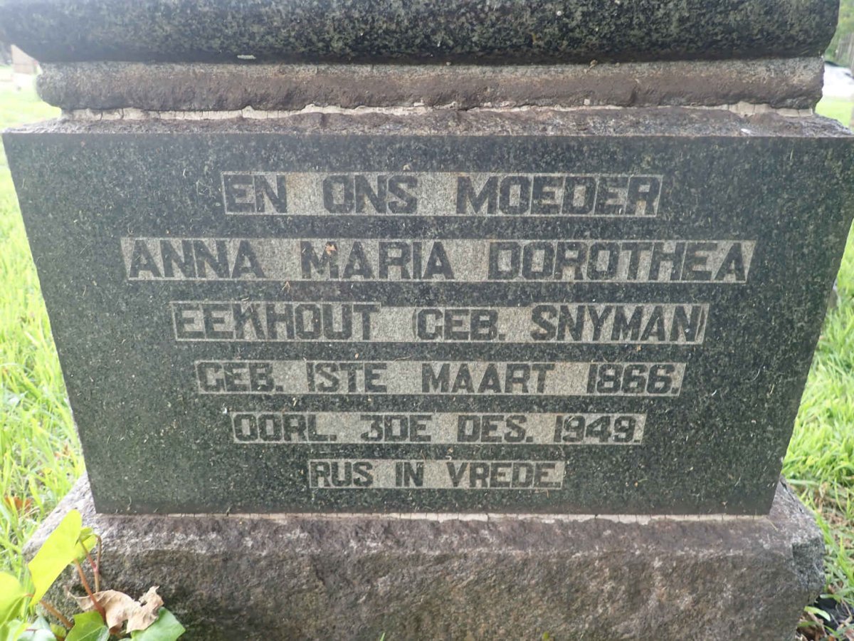 EEKHOUT Christoffel Wilhelm Evert Jan 1850-1927 &amp; Anna Maria Dorothea SNYMAN 1866-1949
