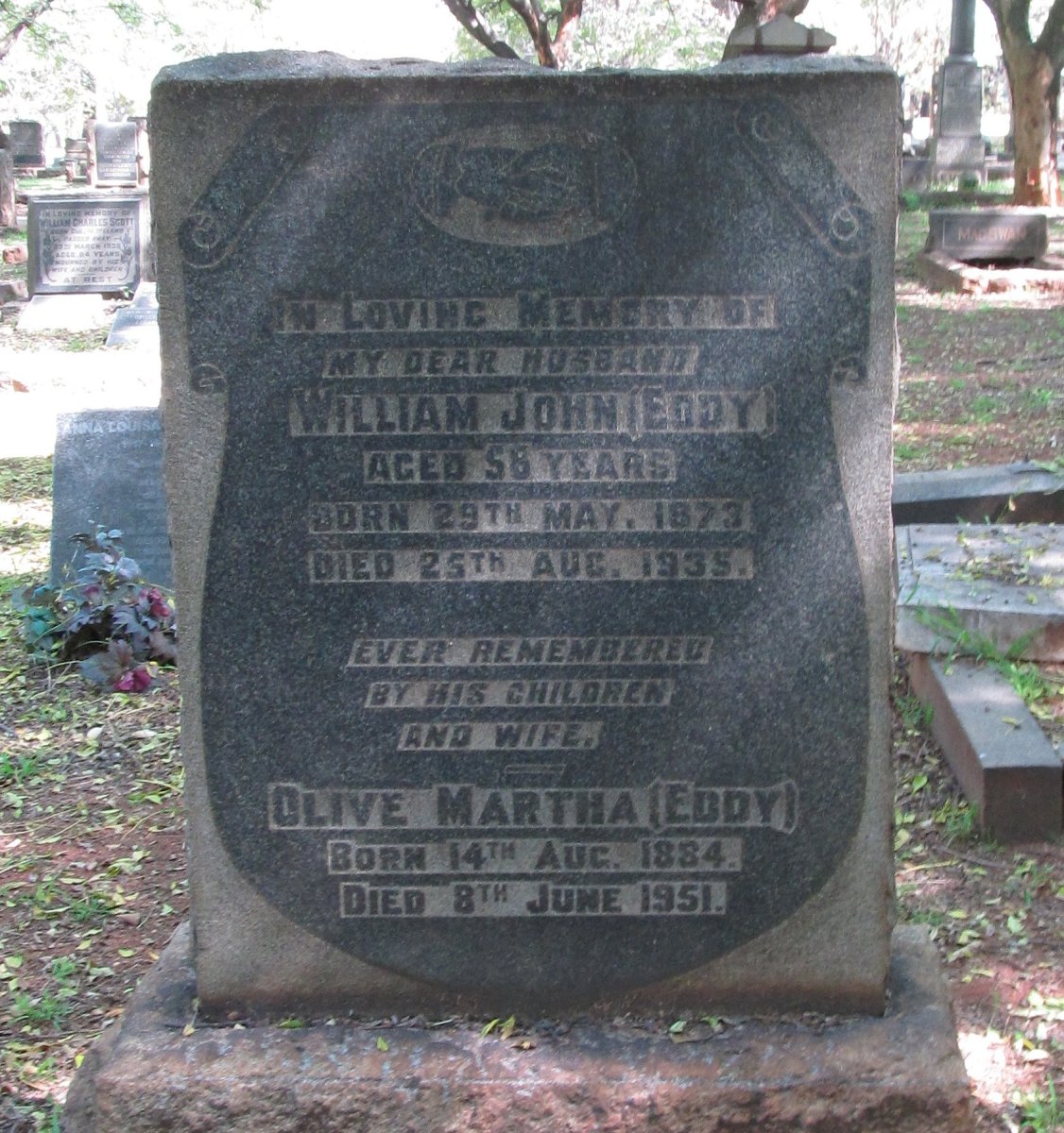 EDDY William John 1873-1935 &amp; Olive Martha 1884-1951