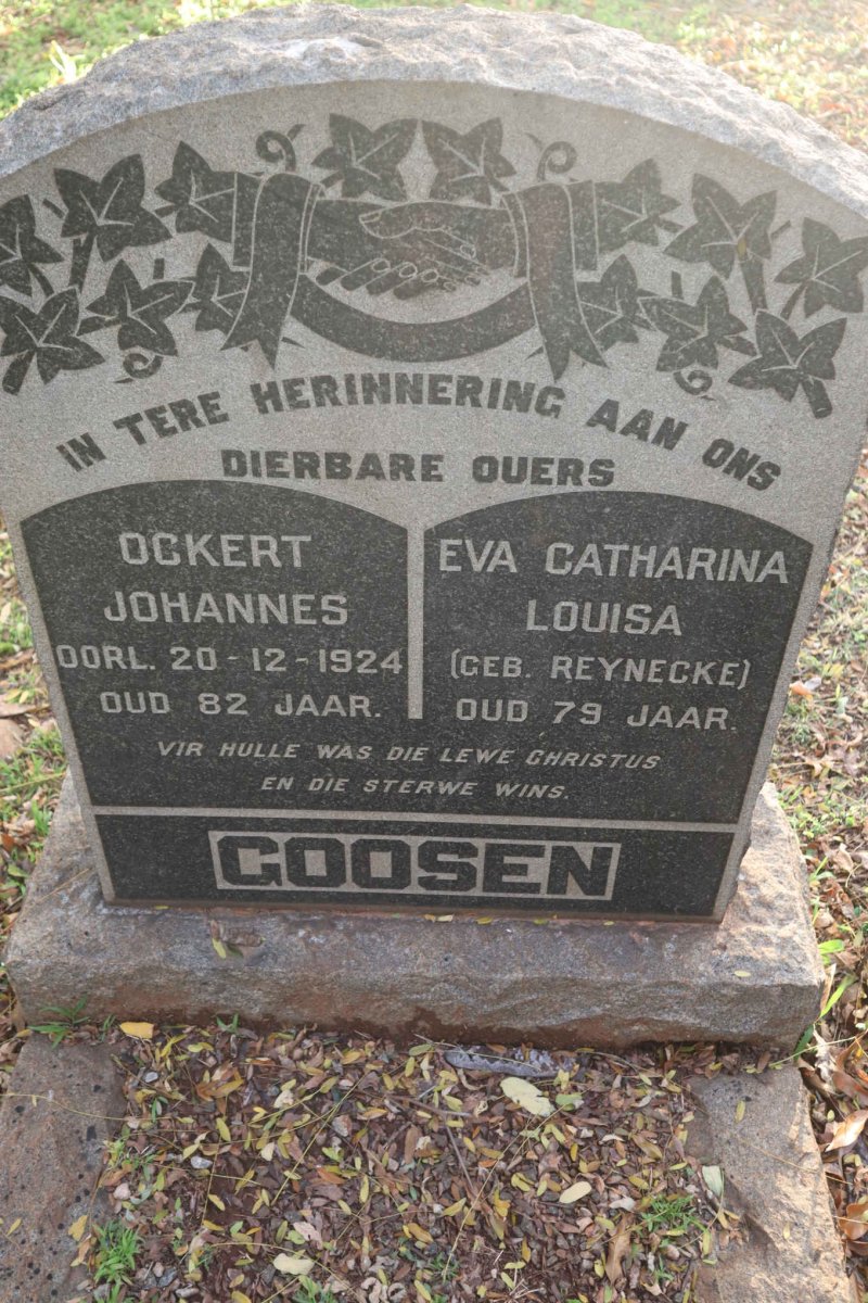 GOOSEN Ockert Johannes -1924 &amp; Eva Catharina Louisa REYNECKE 