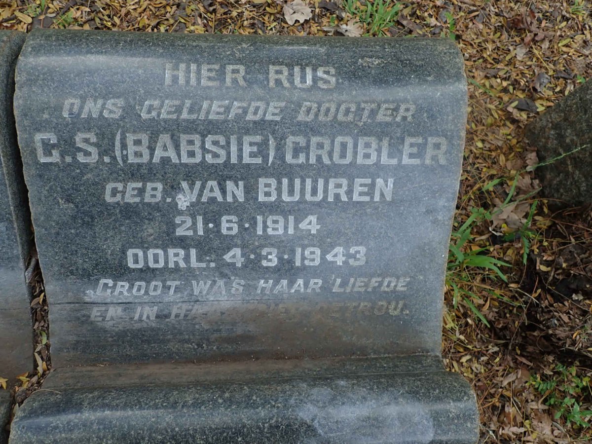 GROBLER G.S. nee VAN BUUREN 1914-1943
