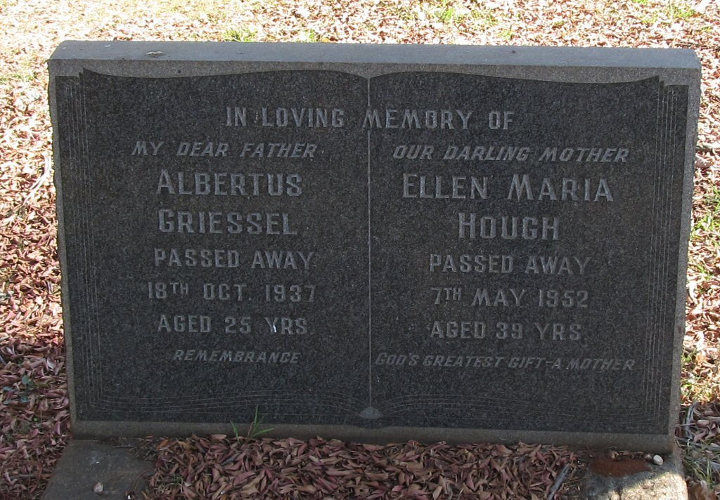 GRIESSEL Albertus -1937 &amp; Ellen Maria HOUGH -1952