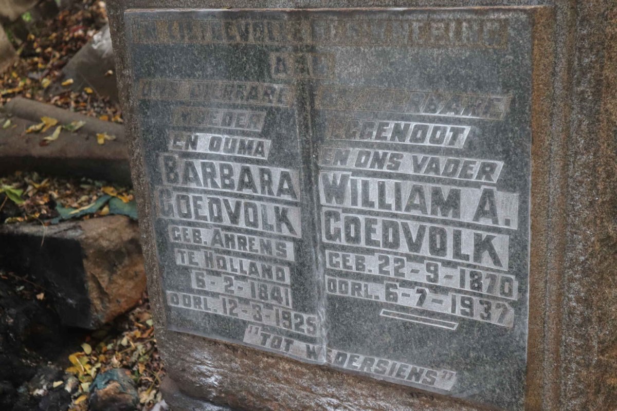 GOEDVOLK William A. 1870-1937 &amp; Barbara AHRENS 1841-1925
