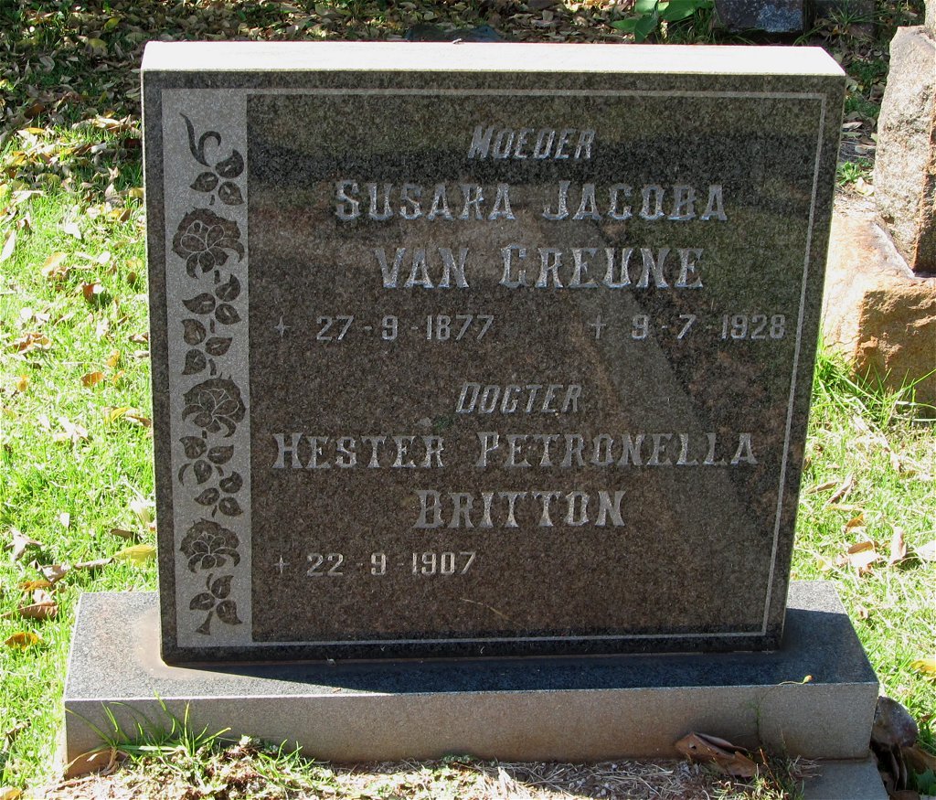 GRUENE Susara Jacoba, van 1877-1928 :: BRITTON Hester Petronella 1907-