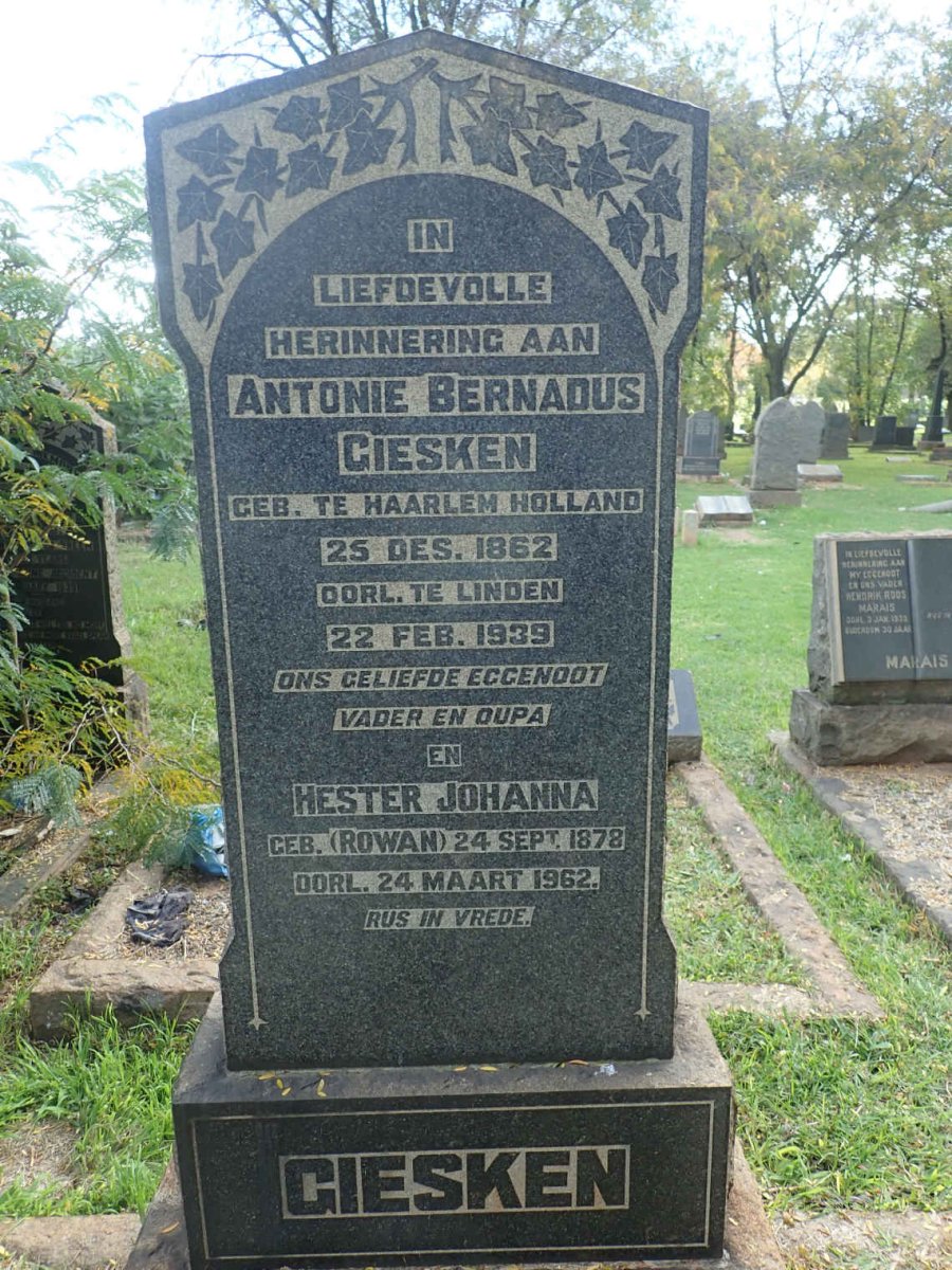 GIESKEN Antonie Bernadus 1862-1939 &amp; Hester Johanna ROWAN 1878-1962