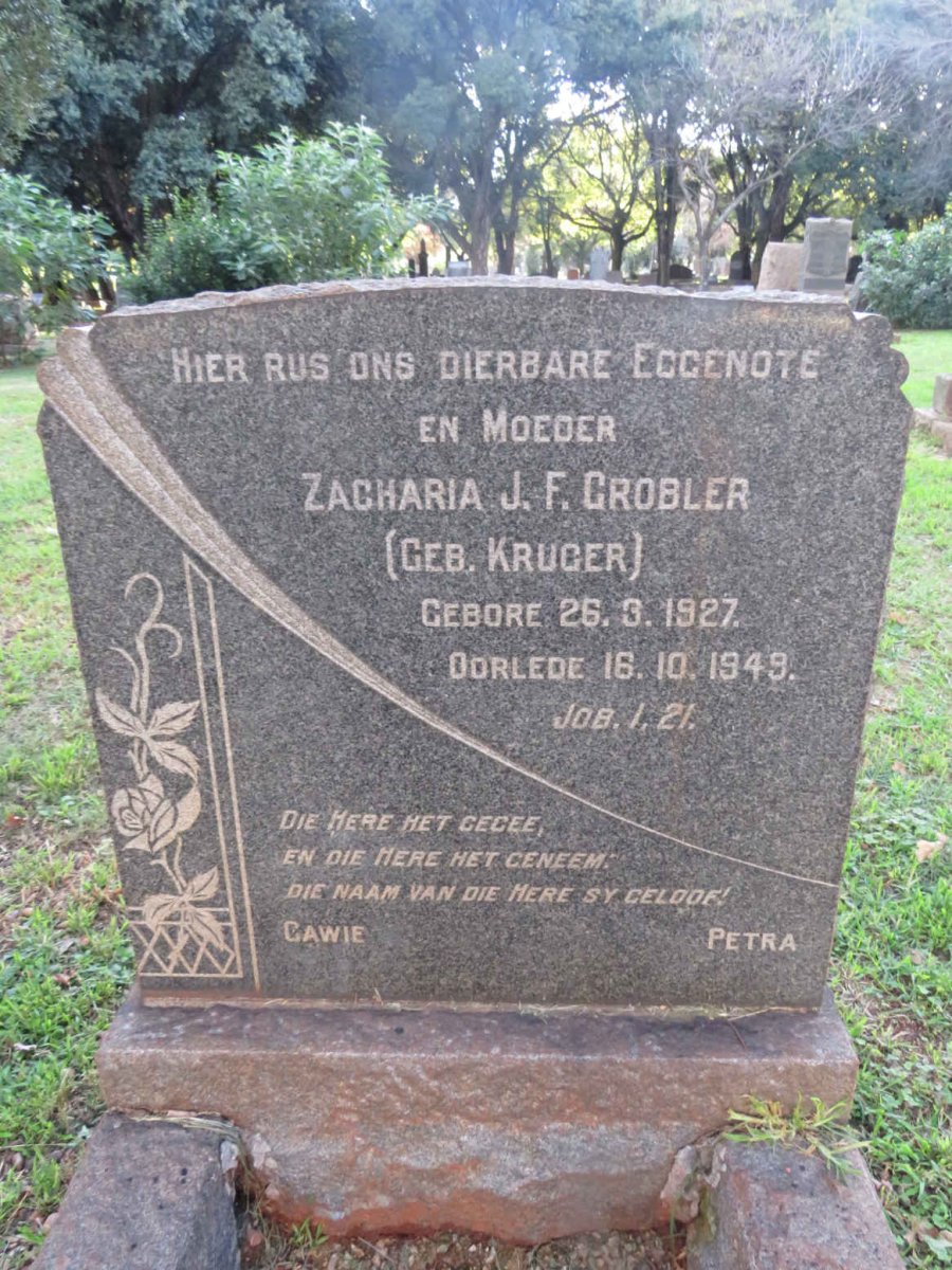 GROBLER Zacharia J.F. nee KRUGER 1927-1949