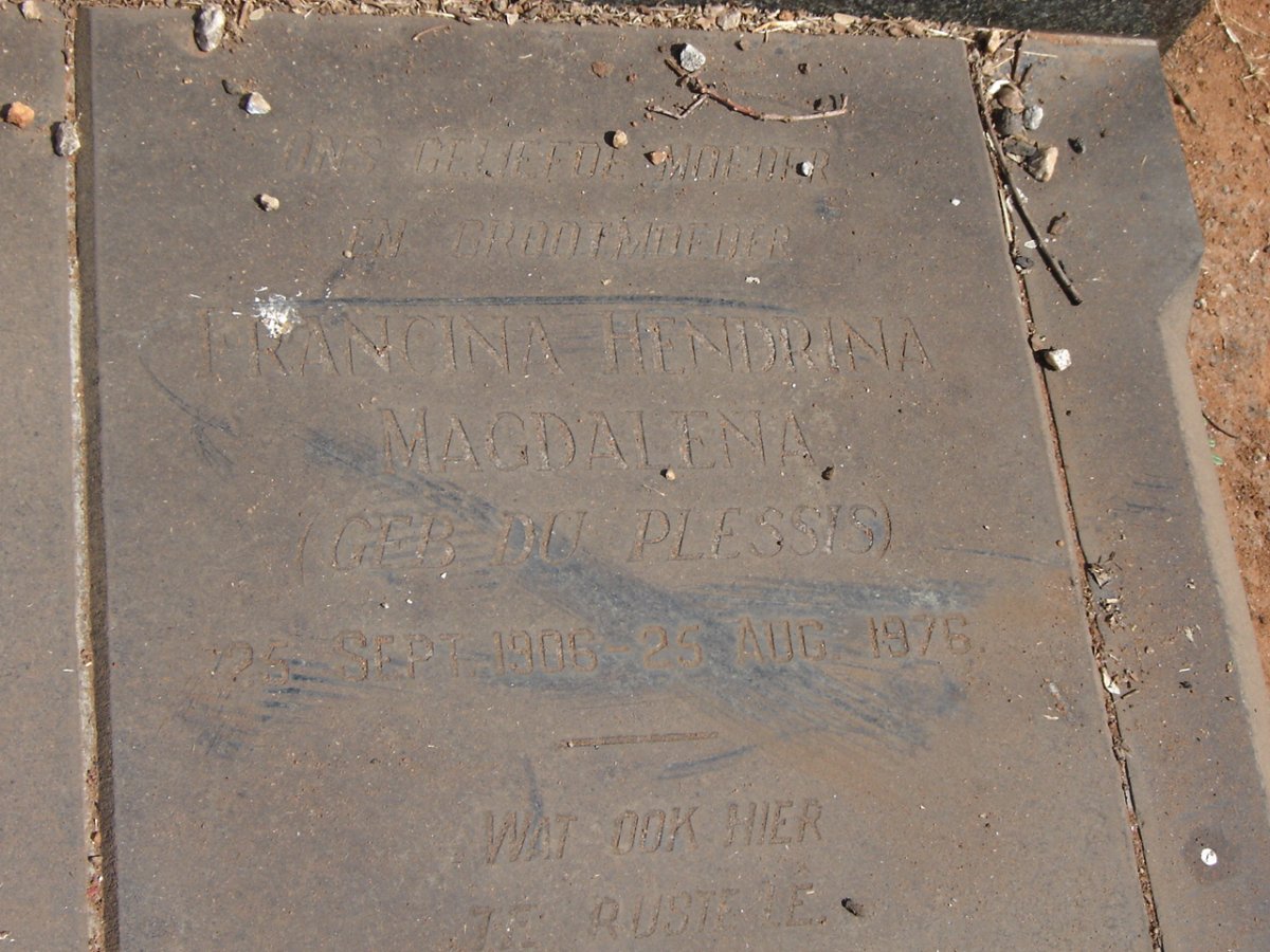 GROBLER Francina Hendrina Magdalena nee DU PLESSIS 1906-1976