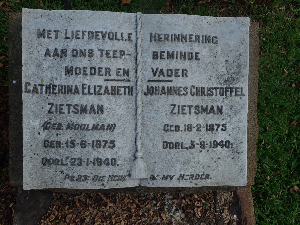 ZIETSMAN Johannes Christoffel 1875-1940 &amp; Catherina Elizabeth MOOLMAN 1875-1940