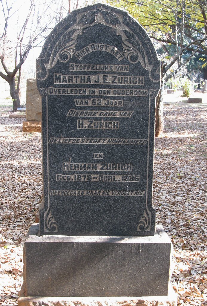 ZURICH Herman 1878-1936 &amp; Martha J.E.